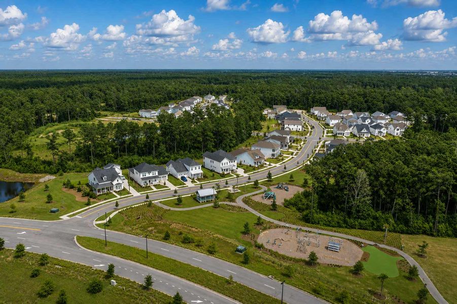 Aerial view of the Point Hope – Park Collection community in Charleston, SC, showing layout and nearby surroundings (Image 9).