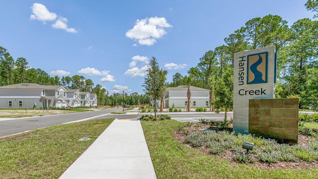 Entrance to the Hansen Creek community in Jacksonville, FL, featuring signage and landscaping (Image 1). Entrance to the Hansen Creek community in Jacksonville, FL, featuring signage and landscaping (Image 1).