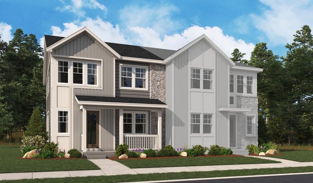 Front exterior of a home in the The Duos at Looking Glass community, located in Parker, CO (Image 4).