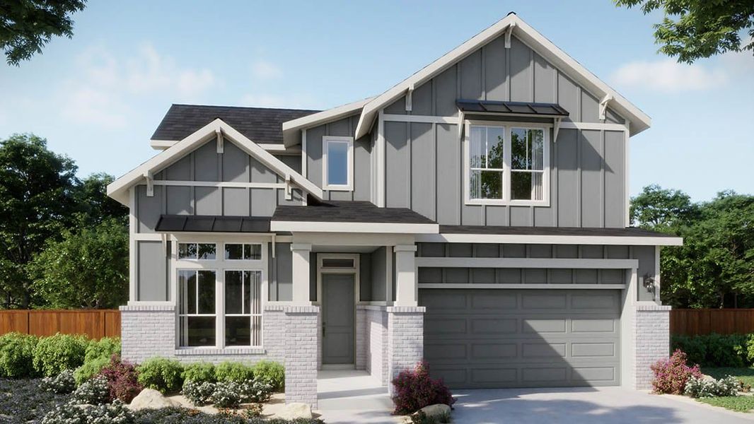 Front exterior of a home in the Persimmon community, located in Buda, TX (Image 1). Front exterior of a home in the Persimmon community, located in Buda, TX (Image 1).