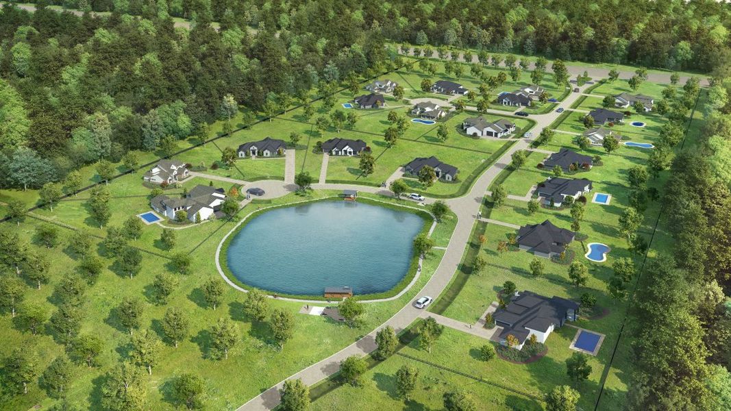 Aerial view of the Bentwood Farms community in Montgomery, TX, showing layout and nearby surroundings (Image 14).