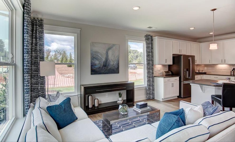 Furnished interior in a model home at Bryton Crossing Townhomes in Huntersville (Image 8). Furnished interior in a model home at Bryton Crossing Townhomes in Huntersville (Image 8).