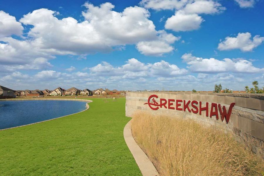 Entrance to the Creekshaw community in Royse City, TX, featuring signage and landscaping (Image 1). Entrance to the Creekshaw community in Royse City, TX, featuring signage and landscaping (Image 1).