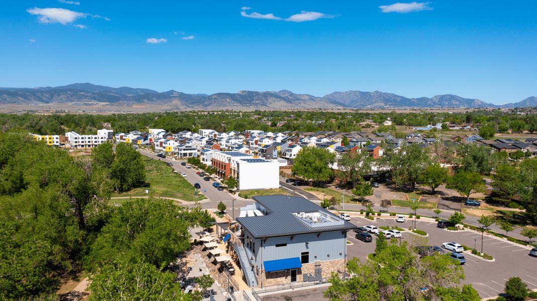 Aerial view of the Geos community in Arvada, CO, showing layout and nearby surroundings (Image 19). Aerial view of the Geos community in Arvada, CO, showing layout and nearby surroundings (Image 19).