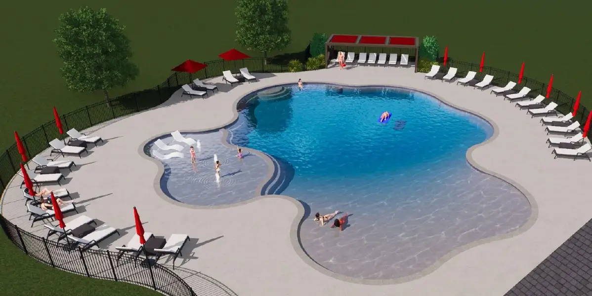 A pool with people in it. A pool with people in it.