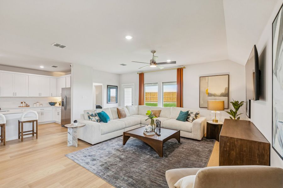 Living Room in a Terra Vella Hayden Model Home in Fort Worth TX by Trophy Signature Homes