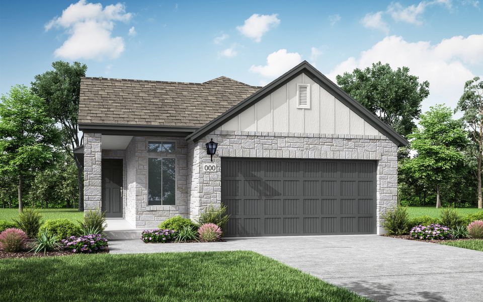 Front exterior of a home in the Terrace Collection at Heritage community, located in Dripping Springs, TX (Image 5).