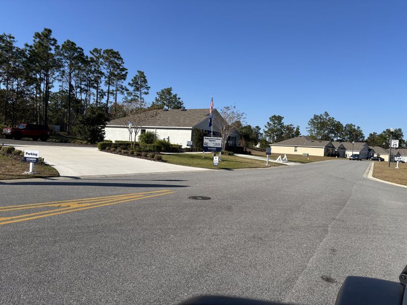 A charming residential street with modern homes and lush trees in Lake Diamond by D.R. Horton (Ocala, FL).