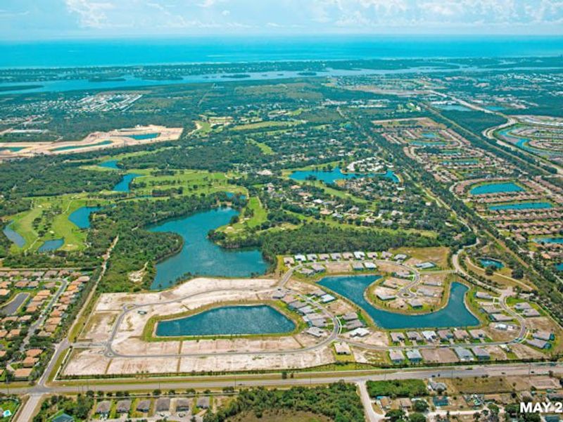 Aerial view of the Bent Pine Preserve community in Vero Beach, FL, showing layout and nearby surroundings (Image 31).