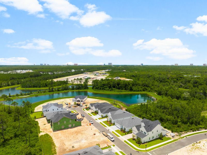 Aerial view of the Salt Grass at Ward Creek community in Panama City Beach, FL, showing layout and nearby surroundings (Image 19). Aerial view of the Salt Grass at Ward Creek community in Panama City Beach, FL, showing layout and nearby surroundings (Image 19).