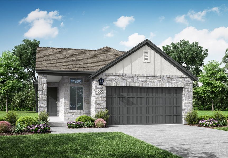 Front exterior of a home in the Terrace Collection at Heritage community, located in Dripping Springs, TX (Image 7).
