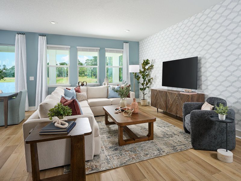 Living room in the Modena floorplan modeled at Ridgehaven Living room in the Modena floorplan modeled at Ridgehaven