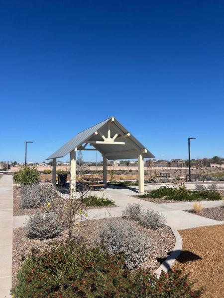 A charming park gazebo in a landscaped community setting at Estates at Estrella Crossing by Ashton Woods (Phoenix, AZ).