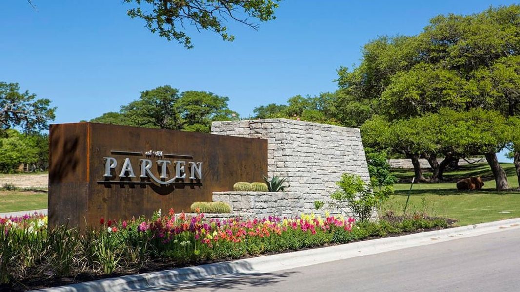 Entrance to the Parten community in Austin, TX, featuring signage and landscaping (Image 1). Entrance to the Parten community in Austin, TX, featuring signage and landscaping (Image 1).