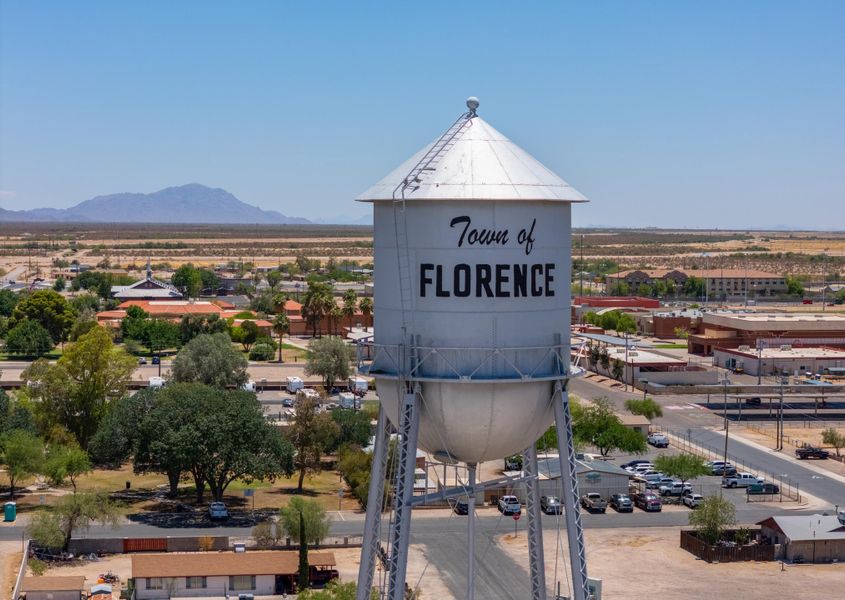 A water tower in a city.