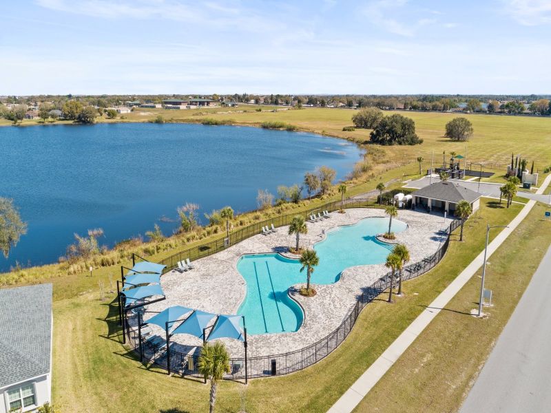 Resort-style community pool and clubhouse at Villamar