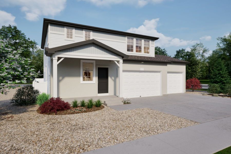 Front exterior of a home in the Brio Collection at Thompson River Ranch community, located in Johnstown, CO (Image 2). Front exterior of a home in the Brio Collection at Thompson River Ranch community, located in Johnstown, CO (Image 2).