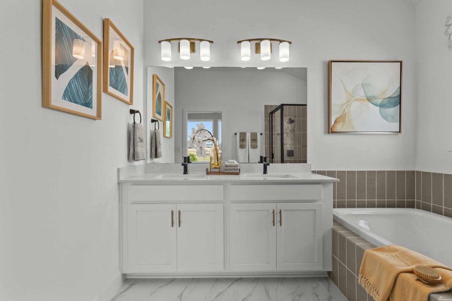 Furnished interior in a model home at Kissing Tree – Grove Series in San Marcos (Image 36).