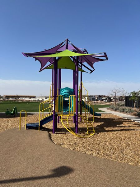 A vibrant playground with colorful slides and climbing features in Avion: Arbor by Lennar, Goodyear, AZ.