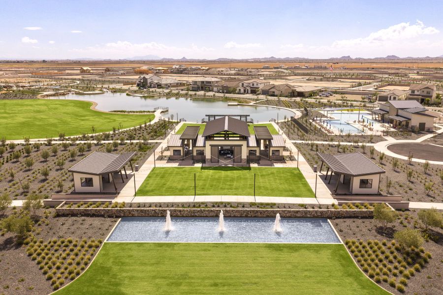 Aerial view of the Soleo community in San Tan Valley, AZ, showing layout and nearby surroundings (Image 13).