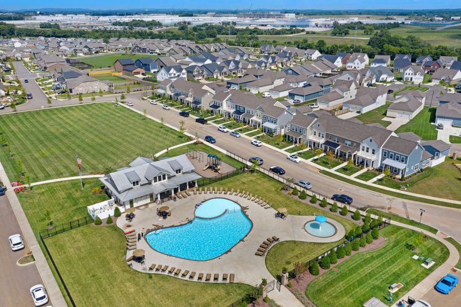Aerial view of the Harvest Point Townhomes community in Spring Hill, TN, showing layout and nearby surroundings (Image 4).