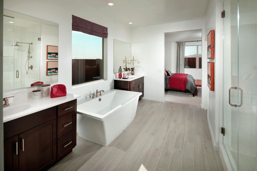 Primary Bathroom in Amber Floorplan modeled at The Enclave at Mission Royale