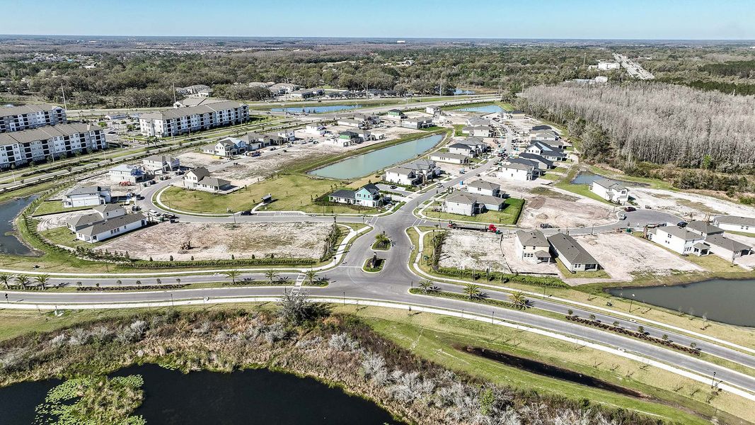 Aerial view of the Chapel Crossings - Garden Series community in Wesley Chapel, FL, showing layout and nearby surroundings (Image 12).