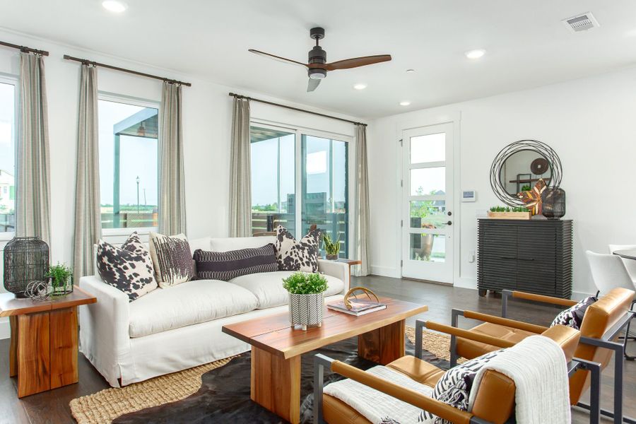 Furnished interior in a model home at Windsong Ranch Townhomes in Prosper (Image 37).