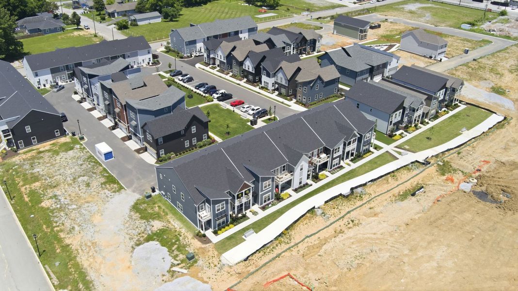 Aerial view of The Parks of Mill Town, a new home community located near downtown Chattanooga, Tennessee.