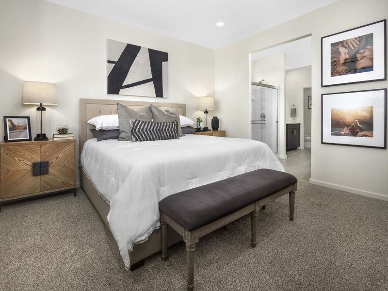 The primary suite in the Ethan floorplan at Hanson Ridge.