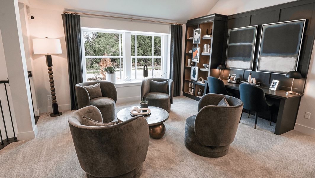 Furnished interior in a model home at Trails at Cottonwood Creek in Rowlett (Image 12). Furnished interior in a model home at Trails at Cottonwood Creek in Rowlett (Image 12).