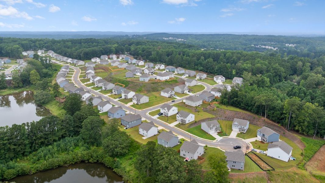 Aerial view of the Thompson Ridge community in Dallas, GA, showing layout and nearby surroundings (Image 14).