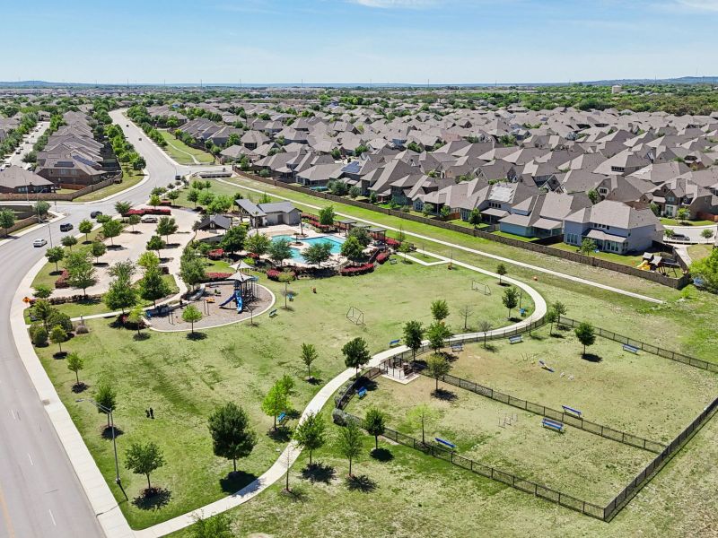 Aerial view of the Kallison Ranch community in San Antonio, TX, showing layout and nearby surroundings (Image 17).