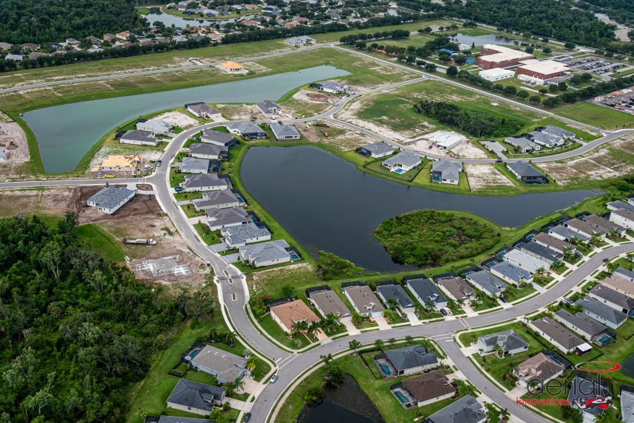 Aerial view of the River Preserve Estates community in Parrish, FL, showing layout and nearby surroundings (Image 8).