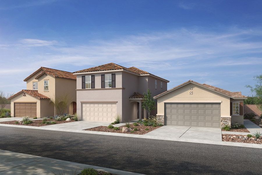 Front exterior of a home in the The Landings at Rancho Del Lago community, located in Vail, AZ (Image 1).