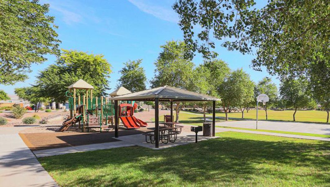 Terravista park with a playground, picnic area, and basketball court.