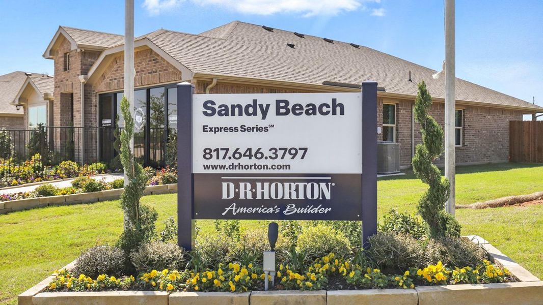 Entrance to the Sandy Beach community in Azle, TX, featuring signage and landscaping (Image 1). Entrance to the Sandy Beach community in Azle, TX, featuring signage and landscaping (Image 1).