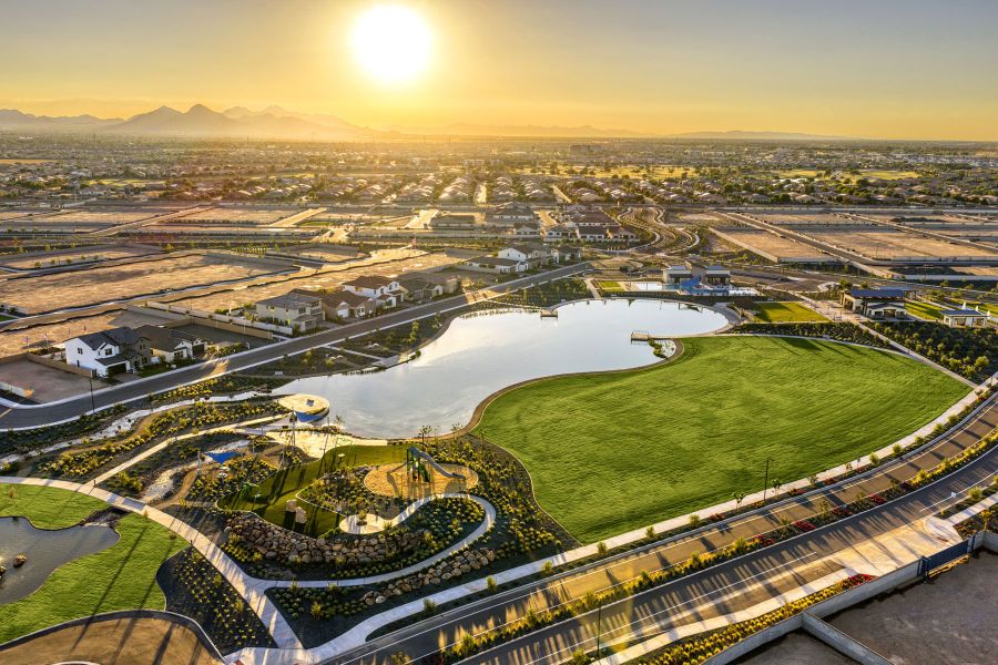 Aerial view of the Soleo community in San Tan Valley, AZ, showing layout and nearby surroundings (Image 15).