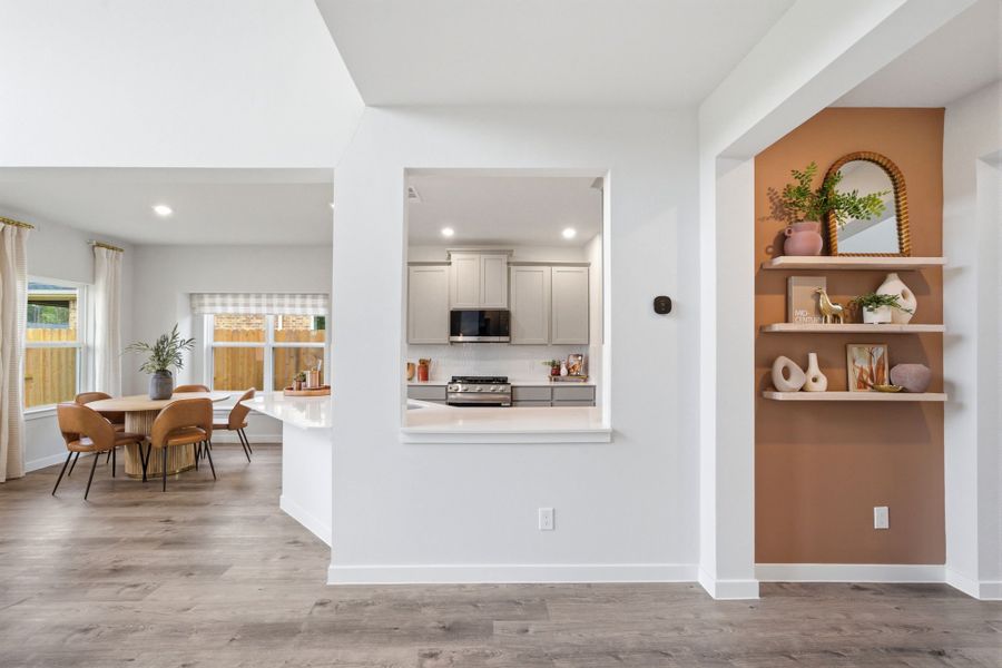 A kitchen and dining room.
