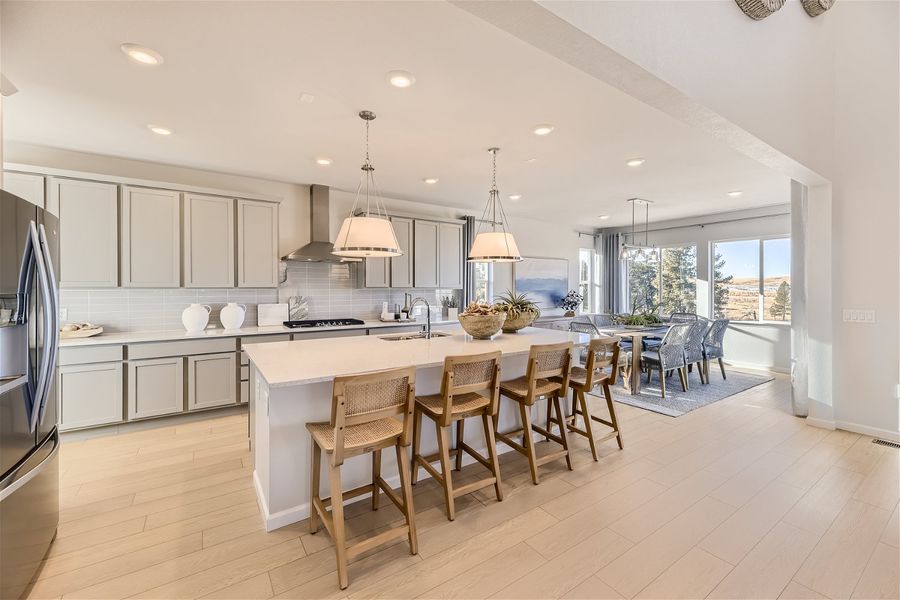A kitchen with a large island.