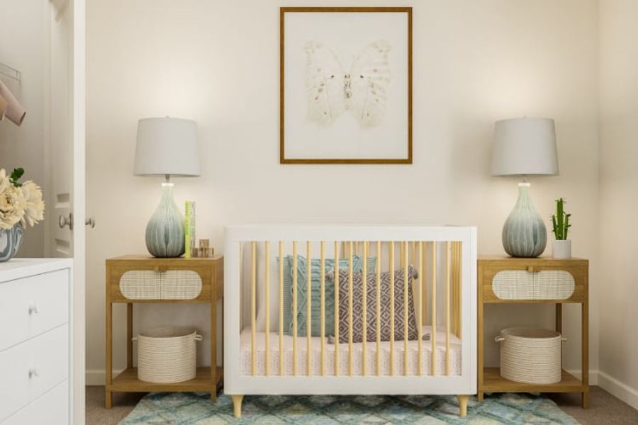 A baby crib in a room. A baby crib in a room.