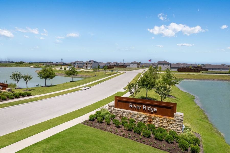 Entrance to the River Ridge community in Crandall, TX, featuring signage and landscaping (Image 2). Entrance to the River Ridge community in Crandall, TX, featuring signage and landscaping (Image 2).
