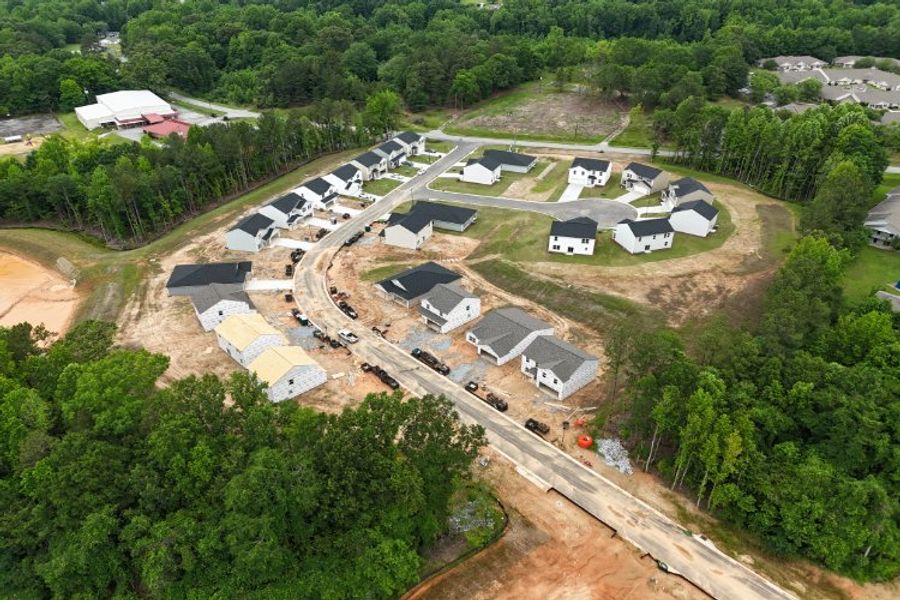 A high angle view of a housing complex. A high angle view of a housing complex.