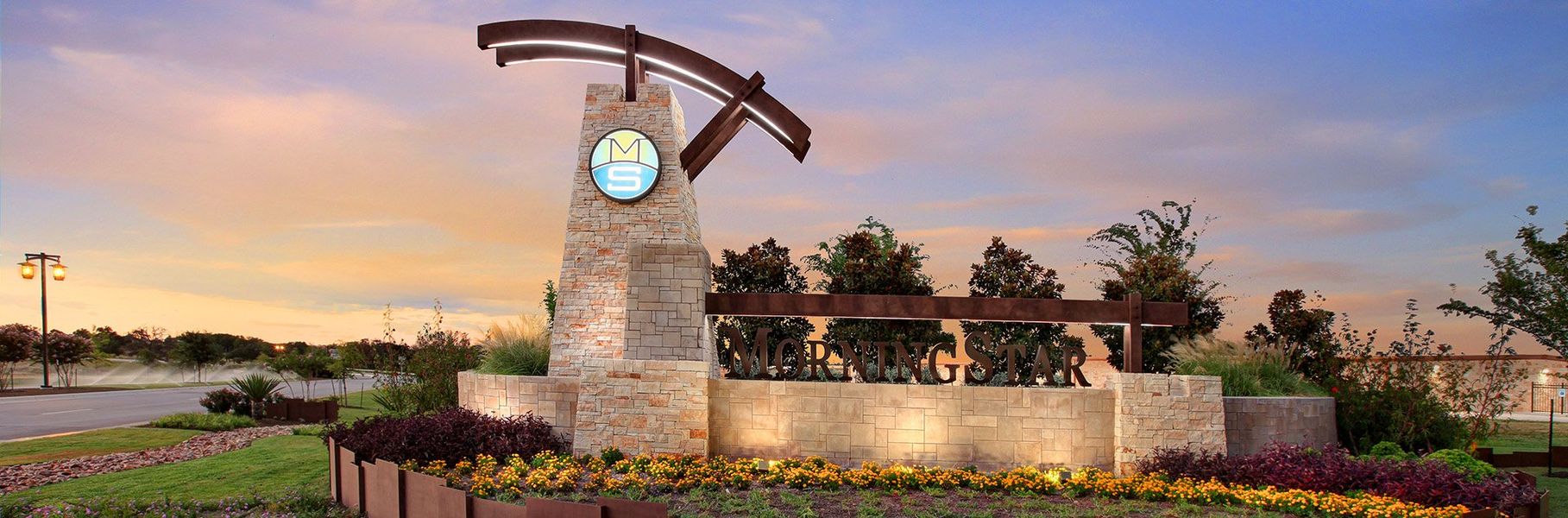 Entrance to the Morningstar community in Georgetown, TX, featuring signage and landscaping (Image 2).