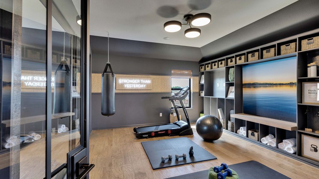 Exquisite home gym with high-end storage solutions, showcasing sophistication in Lakeside Meadows. Exquisite home gym with high-end storage solutions, showcasing sophistication in Lakeside Meadows.