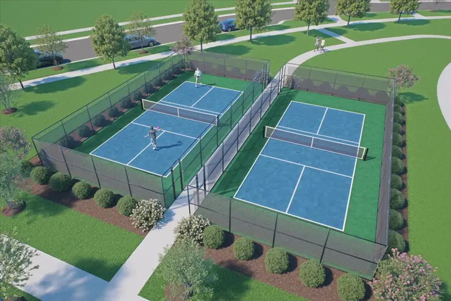 Community pickleball courts make friendly neighbor matches easy and fun.