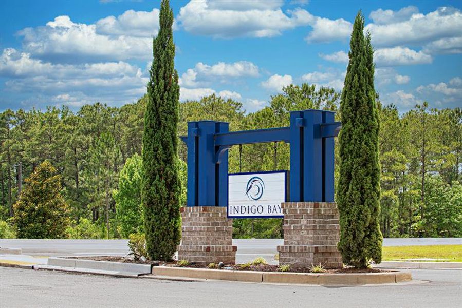 Entrance to the Indigo Bay community in Myrtle Beach, SC, featuring signage and landscaping (Image 1).