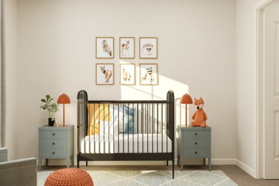 A room with a bed and a dresser with pictures on the wall. A room with a bed and a dresser with pictures on the wall.