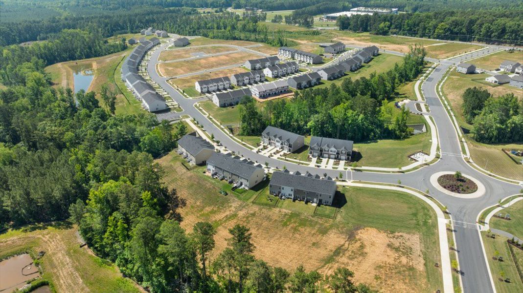 Aerial view of the Galvins Ridge community in Sanford, NC, showing layout and nearby surroundings (Image 14). Aerial view of the Galvins Ridge community in Sanford, NC, showing layout and nearby surroundings (Image 14).
