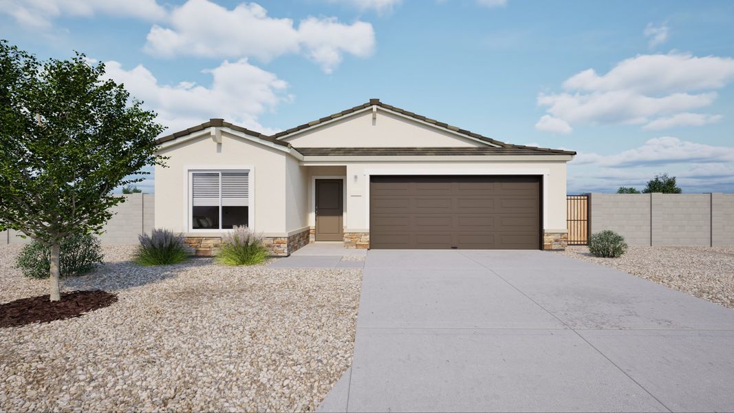 Front exterior of a home in the Cross Creek Ranch community, located in Coolidge, AZ (Image 4).